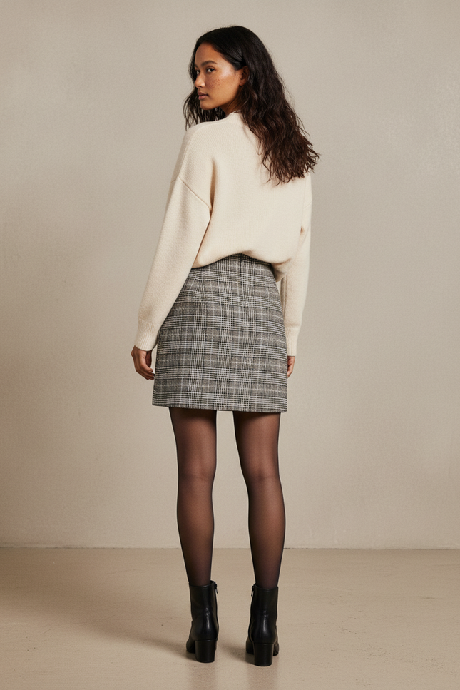 Jupe Crayon Laine Carreaux Chic