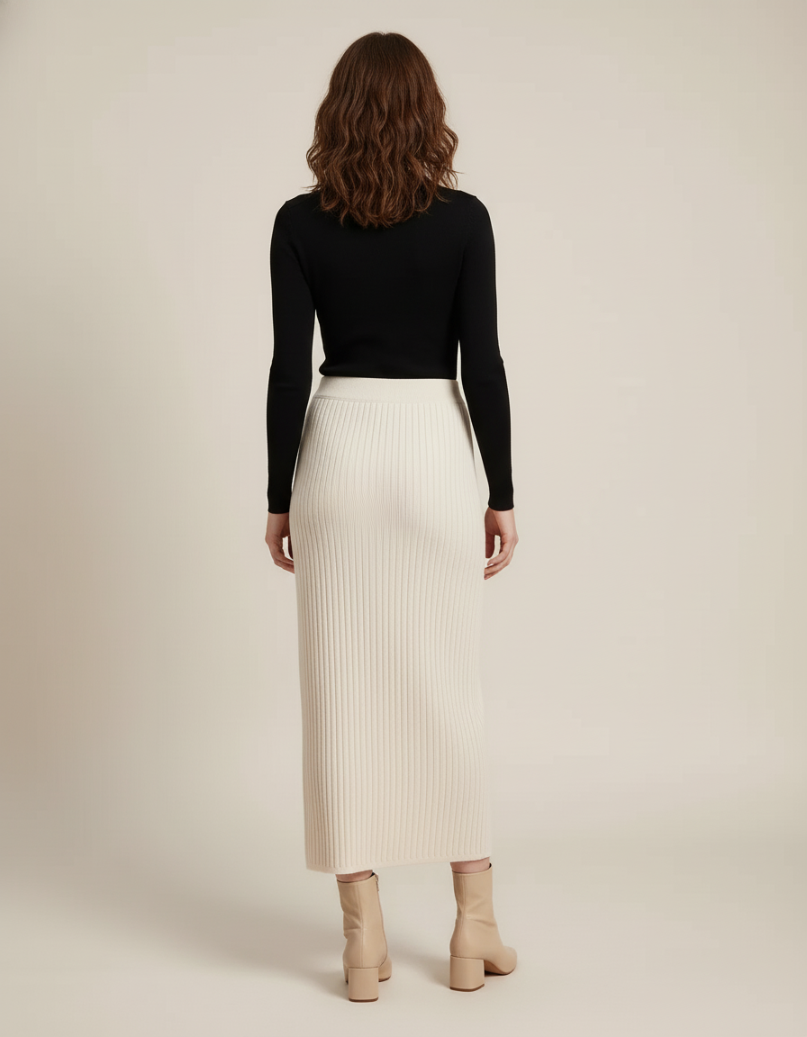 Jupe Crayon Côtelée Fendue Élégante