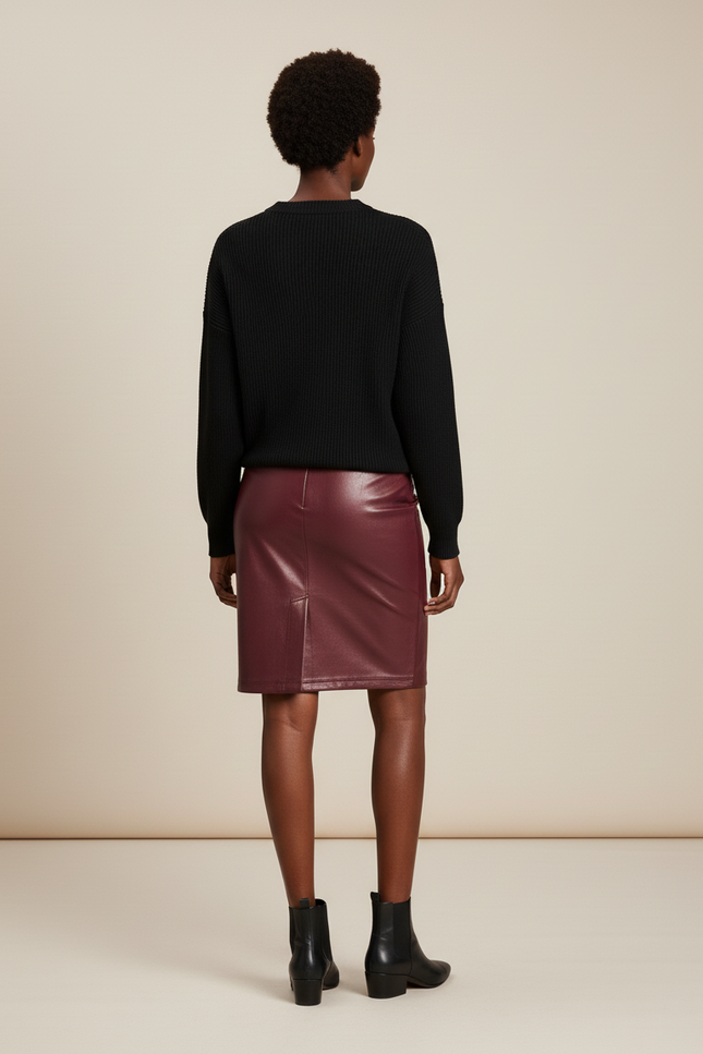 Jupe Crayon Similicuir Bordeaux Chic