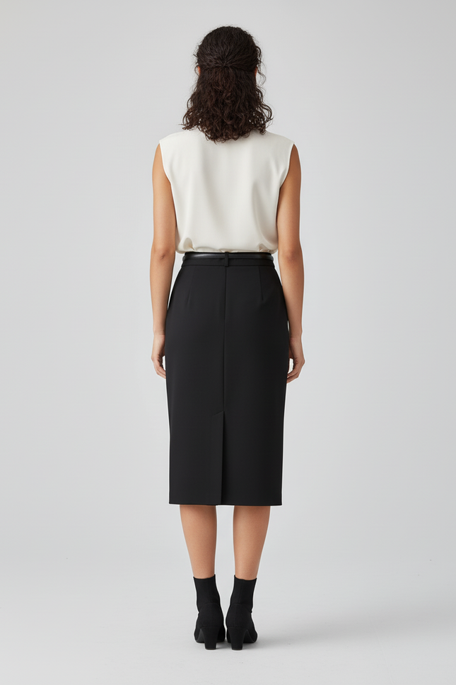 Jupe Crayon Noire Fendue Élégante