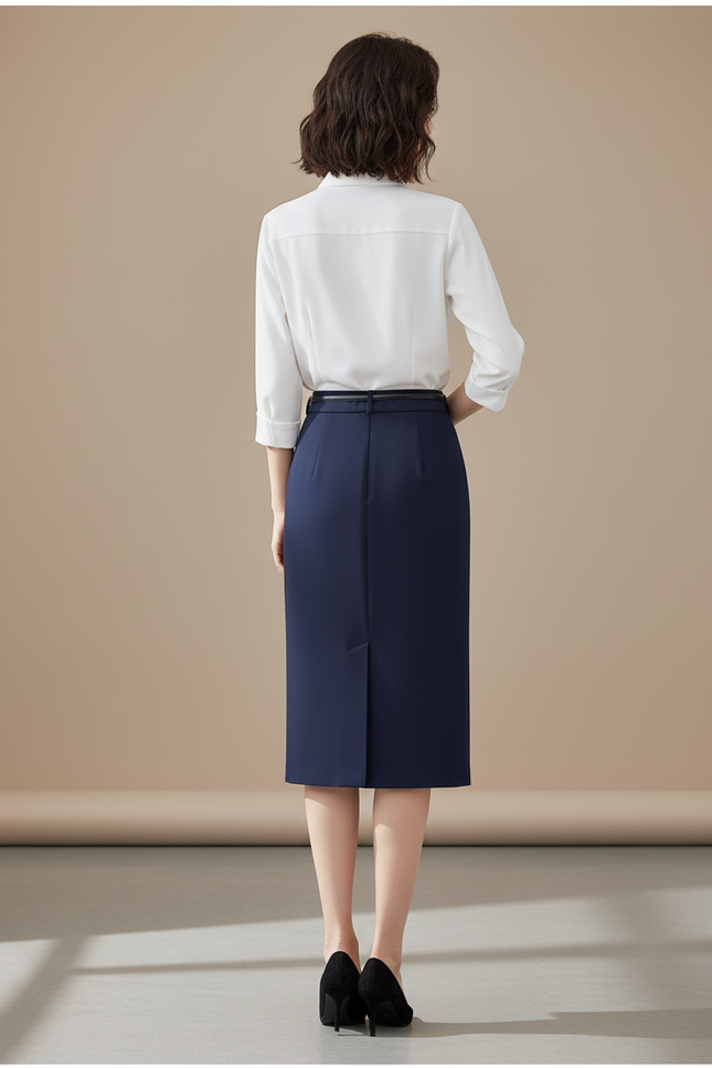 Jupe Crayon Bleue Marine Fente Élégante