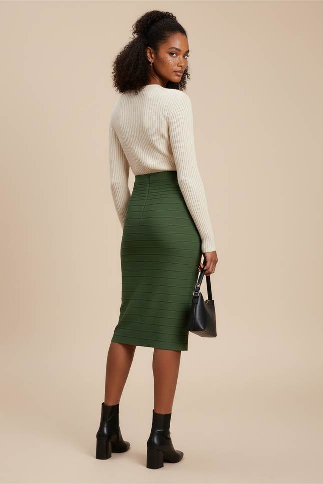 Jupe Crayon Vert Texturée Chic