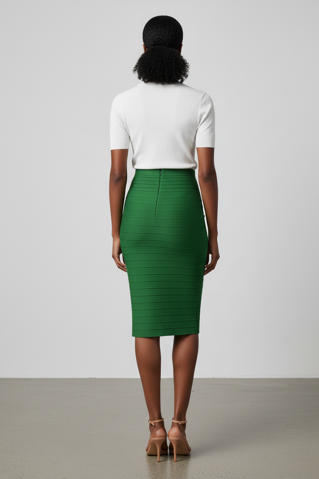 Jupe Crayon Verte Bandage Élégante