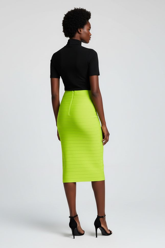 Jupe Crayon Vert Fluo Bandeau Chic
