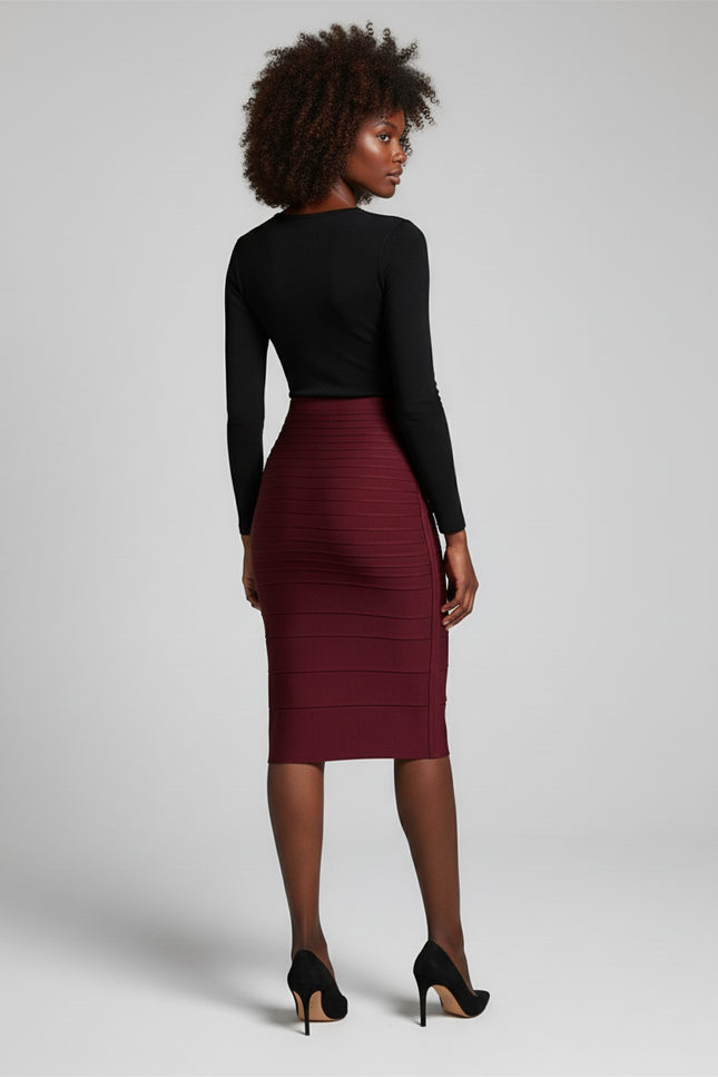 Jupe Crayon Bordeaux Chic Zip