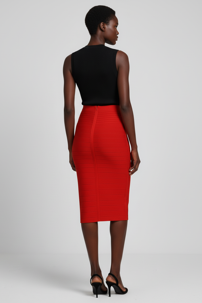 Jupe Crayon Rouge Zippée Chic