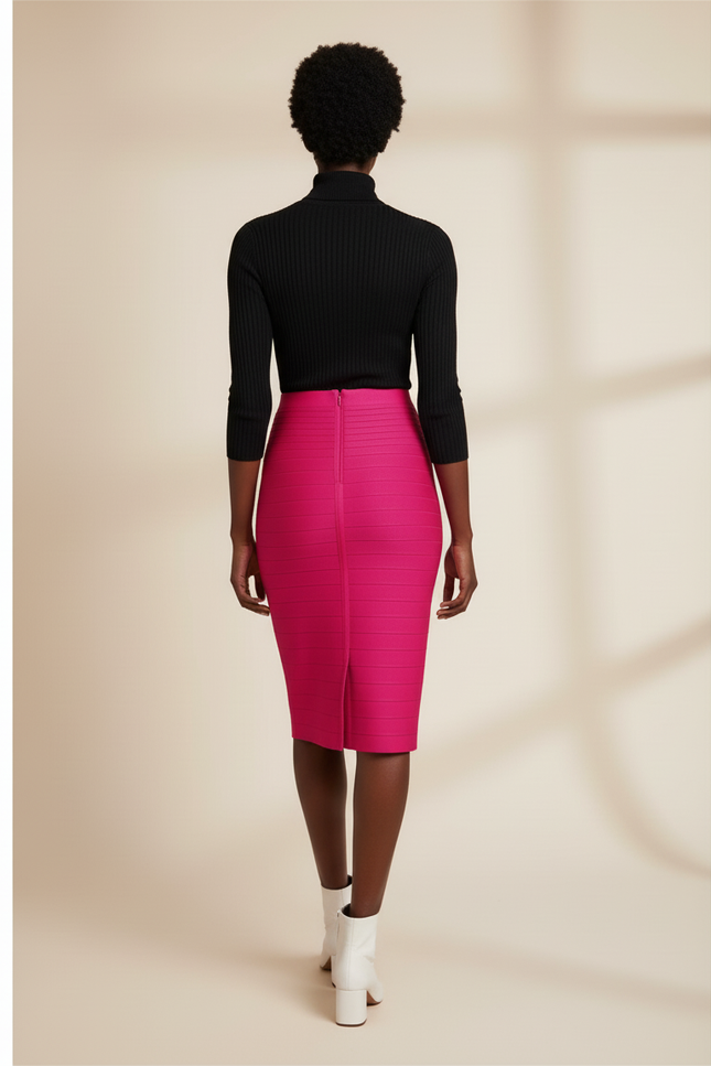 Jupe Crayon Rose Fuchsia Bandage Chic