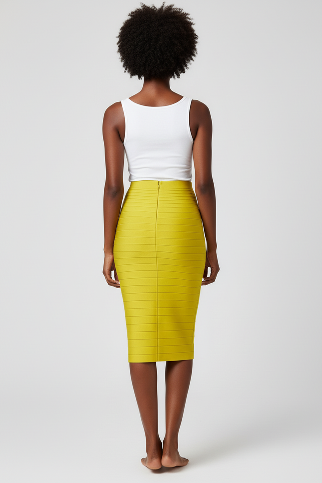 Jupe Crayon Jaune Bandage Chic
