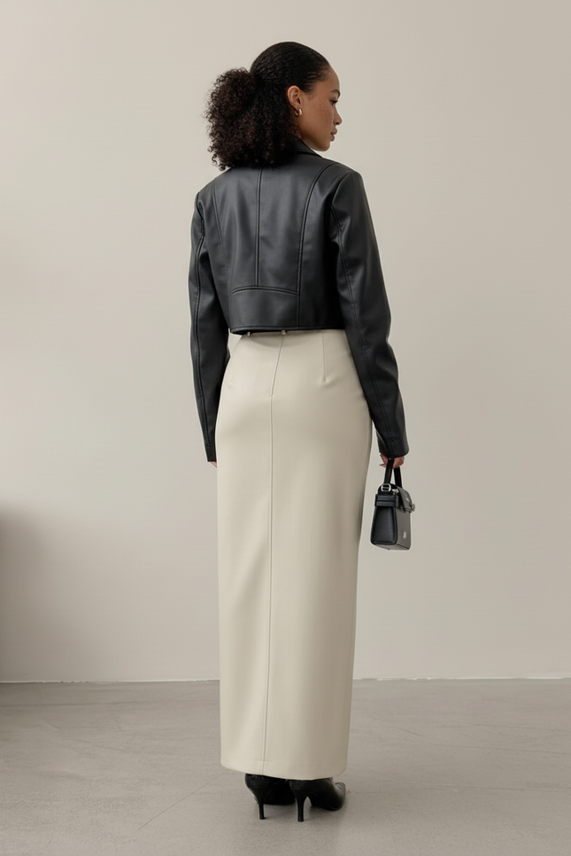 Jupe Crayon Cuir Beige