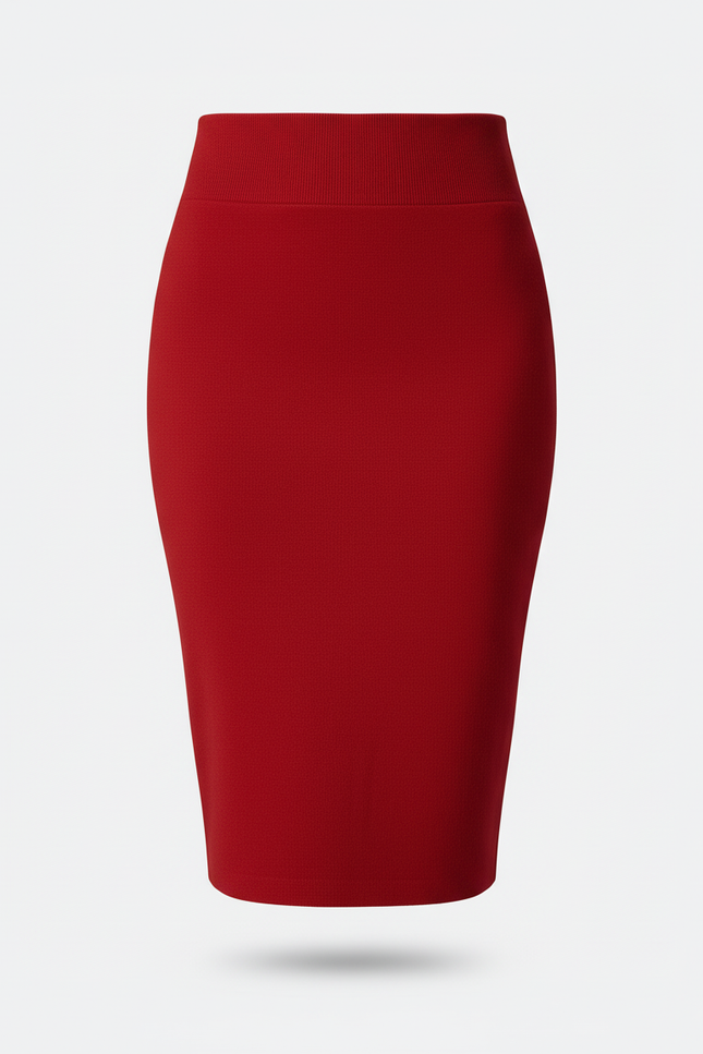 Jupe Crayon Taille Haute Rouge