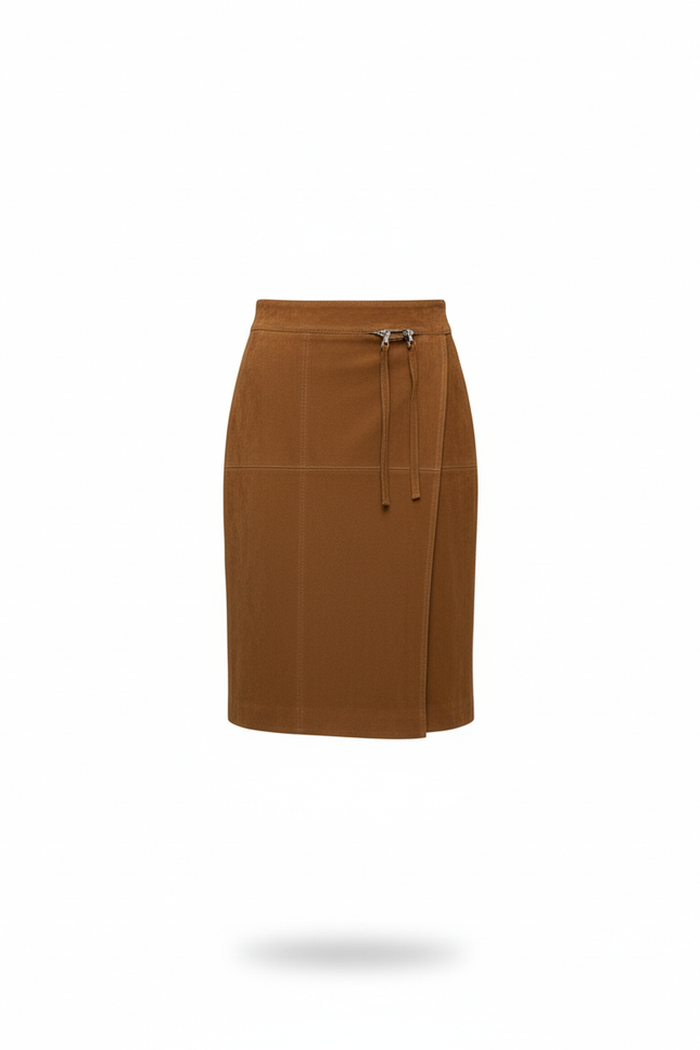 Jupe Crayon Daim Marron Chic Fente Latérale