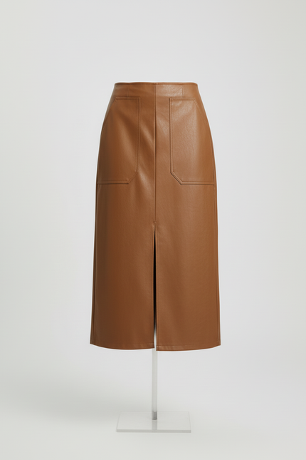 Jupe Crayon Cuir Camel