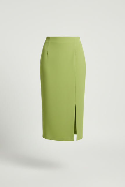 Jupe Crayon Verte Fendue Élégante