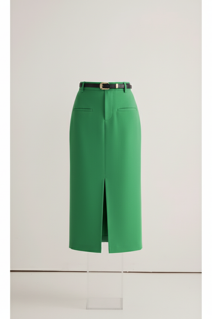 Jupe Crayon Verte Fendue Élégante