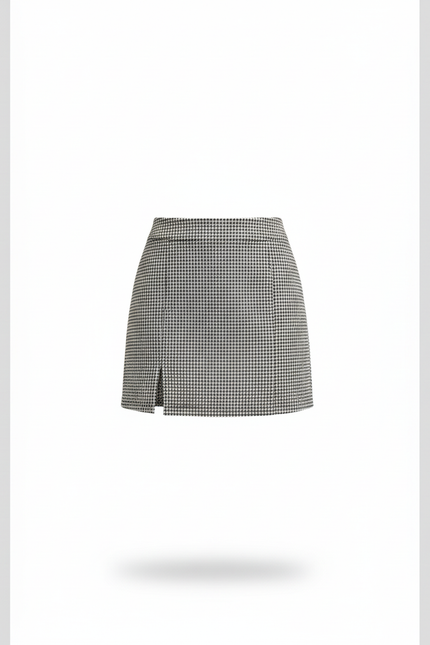 Jupe Crayon Pied-De-Poule Fendue Chic