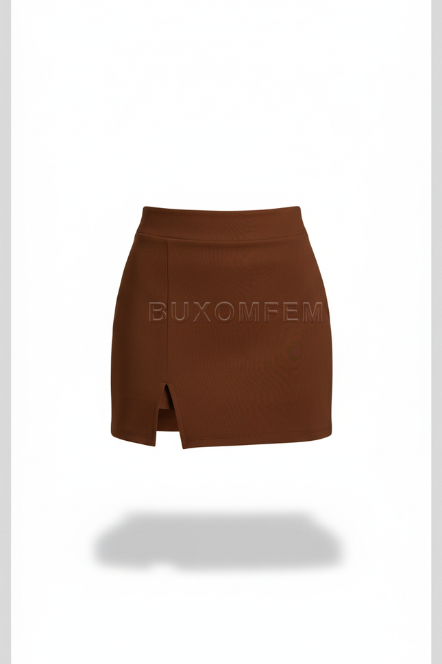 Jupe Crayon Marron Fendue Chic