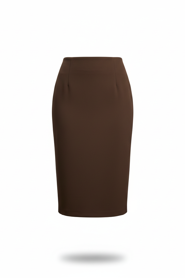 Jupe Crayon Marron Taille Haute Chic