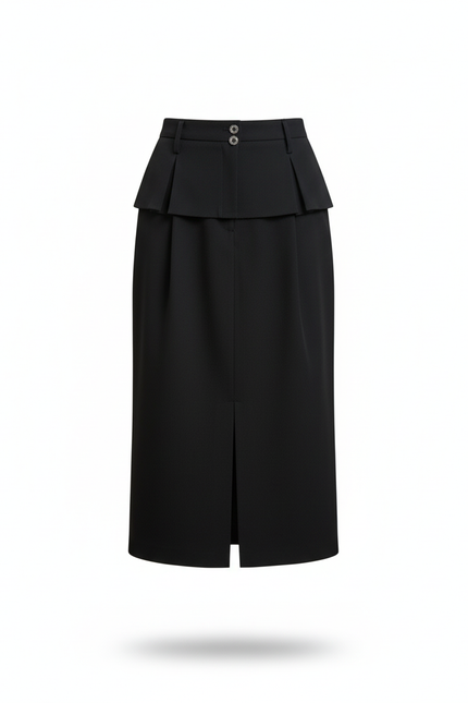 Jupe Crayon Noire Plissée Chic