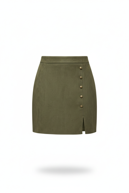 Jupe Crayon Faux Suède Vert Olive Chic