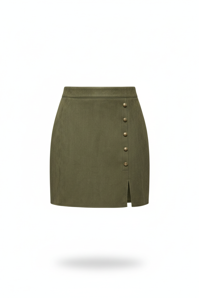 Jupe Crayon Faux Suède Vert Olive Chic