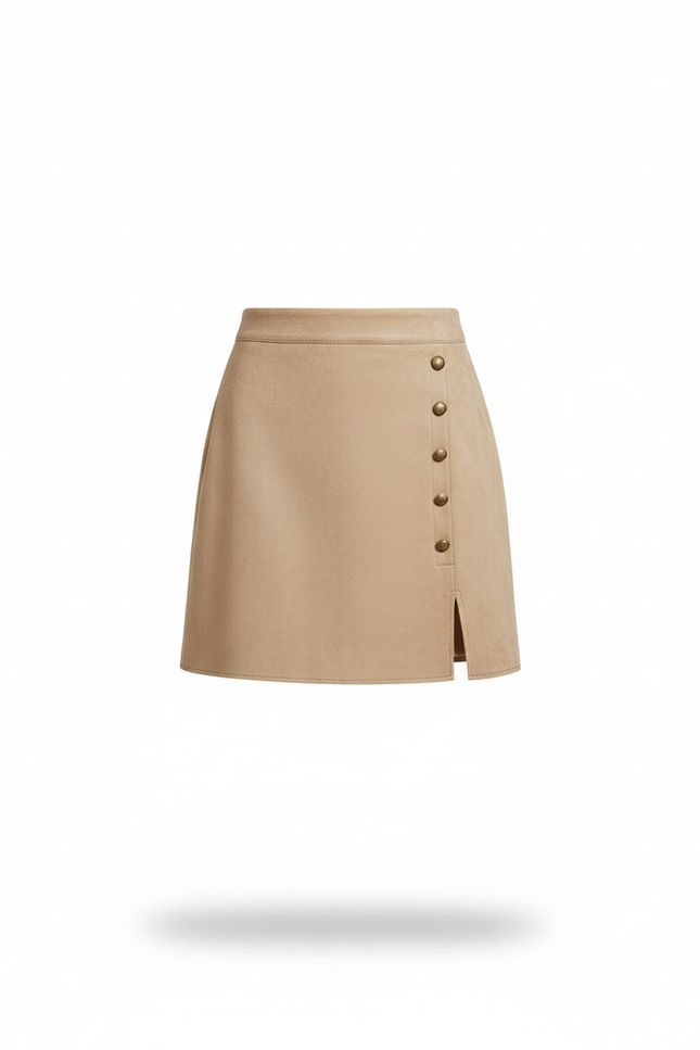 Jupe Crayon Beige Faux Suede Chic