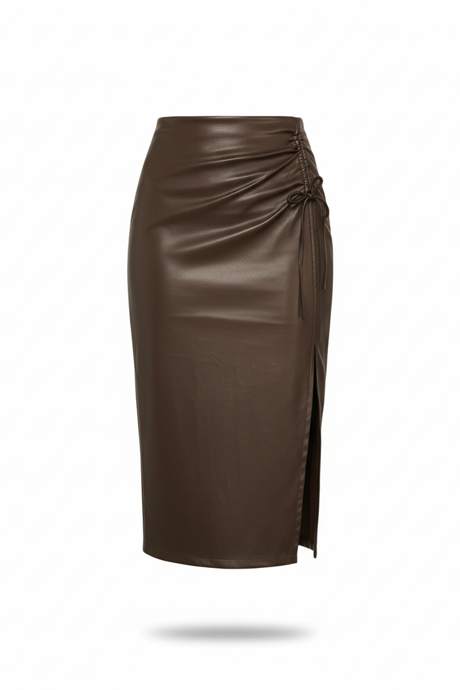 Jupe Crayon Cuir Marron