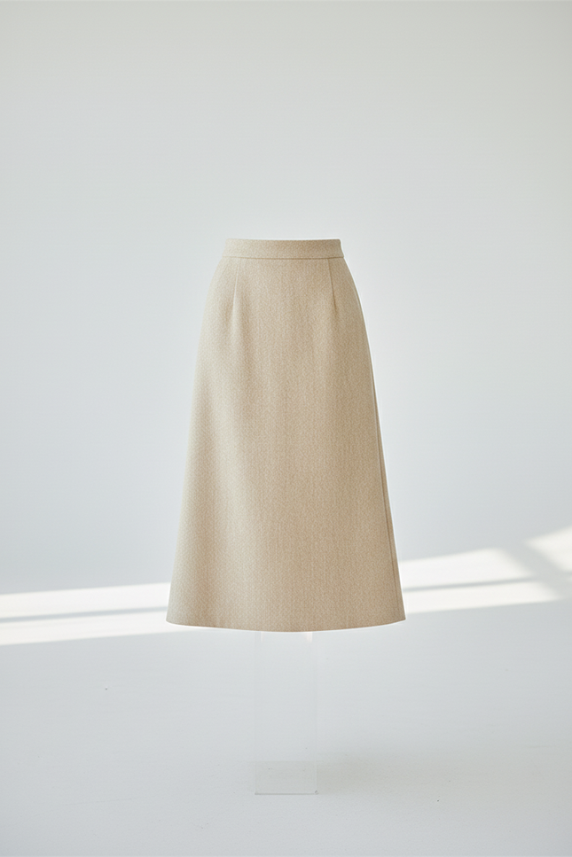 Jupe Crayon Beige Laine Élégante