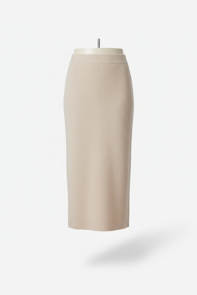 Jupe Crayon Beige Côtelée Élégante