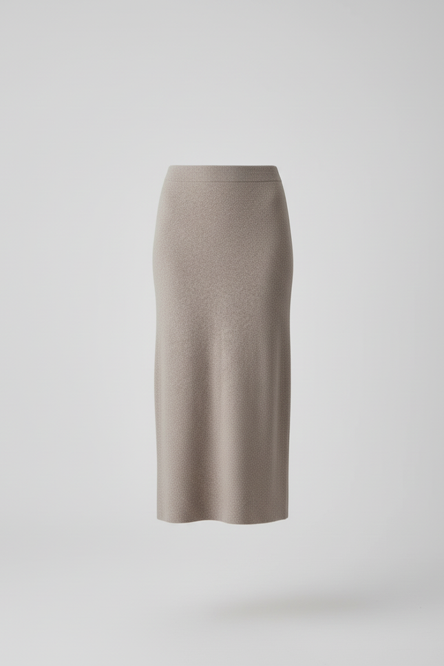 Jupe Crayon Maille Beige Élégante
