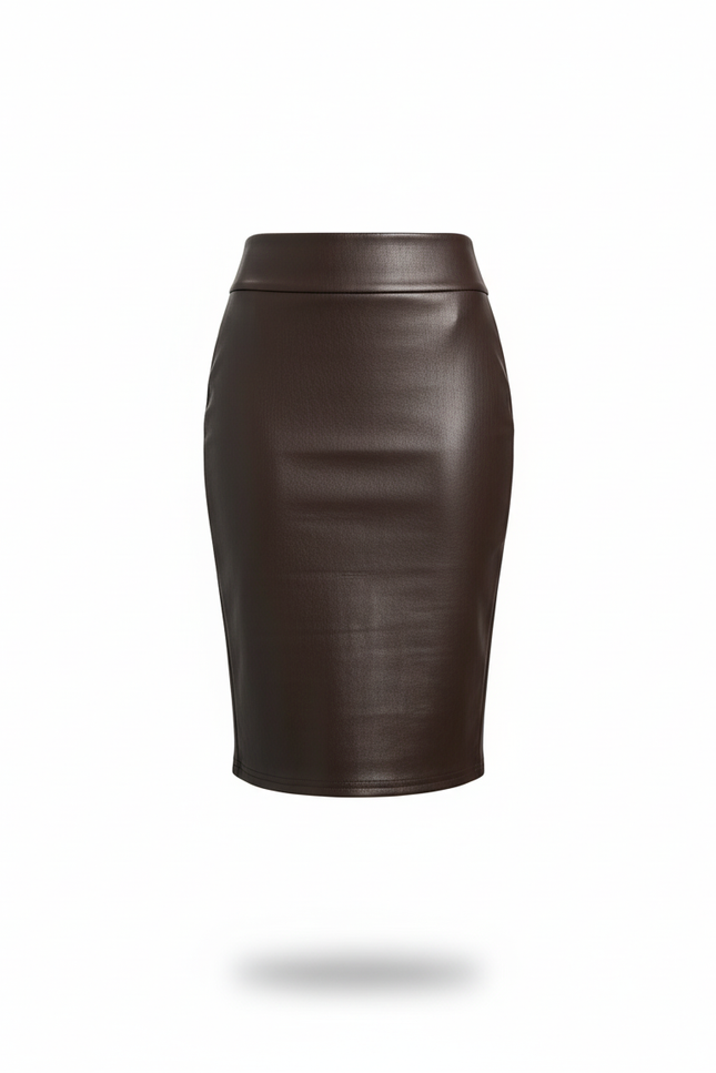 Jupe Crayon Simili Cuir Marron