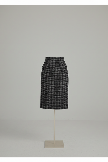 Jupe Crayon Plaid Laine Chic