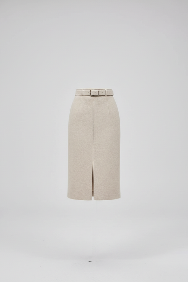 Jupe Crayon Laine Fendue Élégante