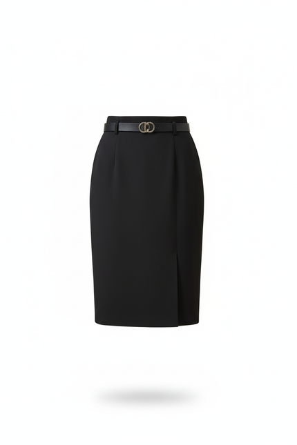 Jupe Crayon Noire Fente Élégante