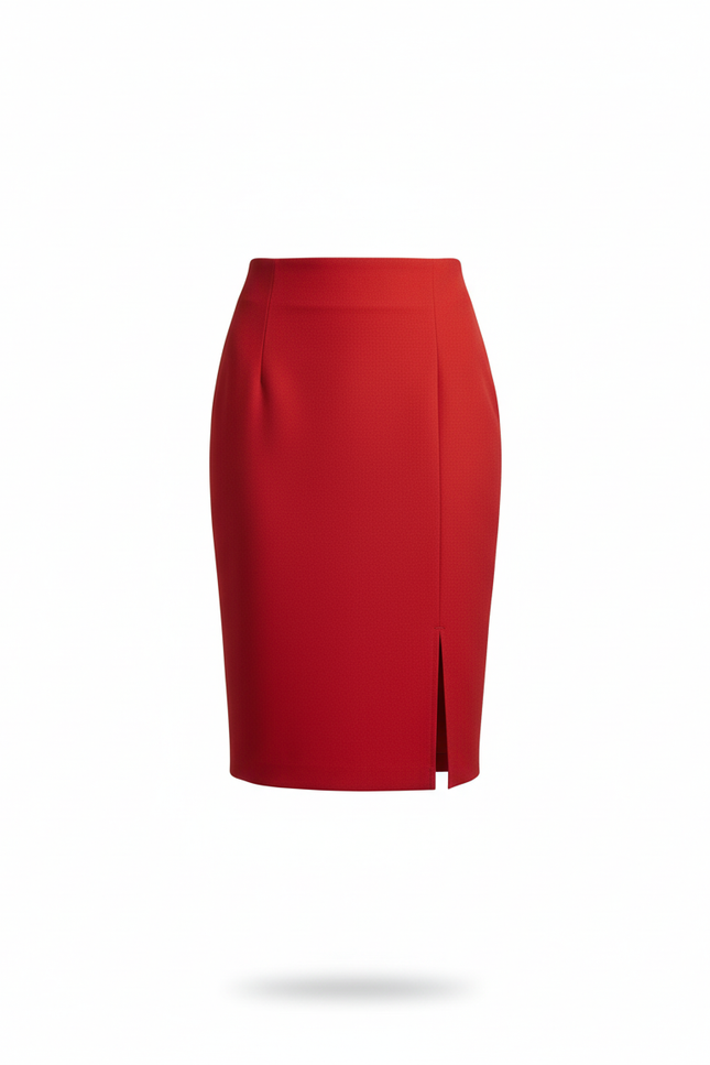 Jupe Crayon Rouge Fente Élégante
