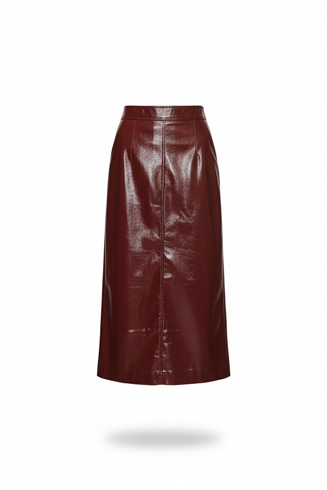 Jupe Crayon Cuir Bordeaux