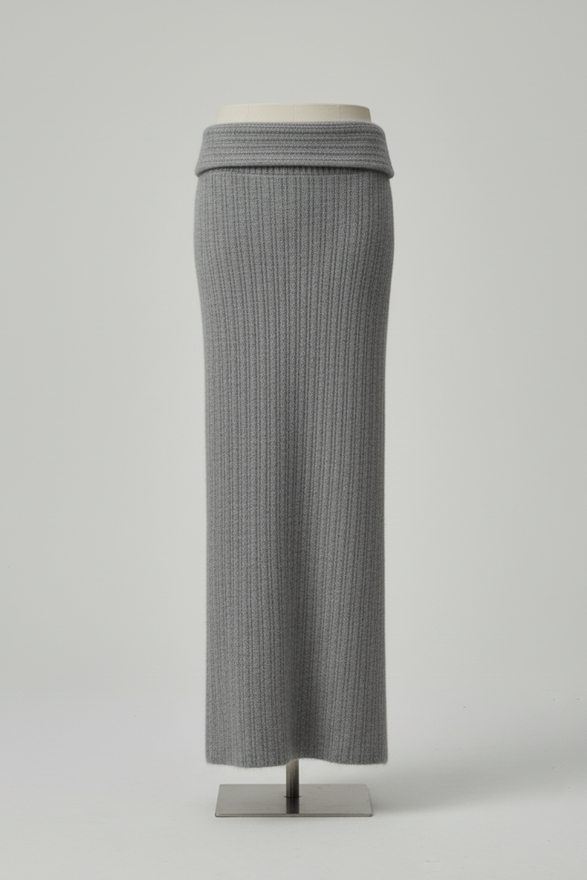 Jupe Crayon Grise Côtelée Élégante