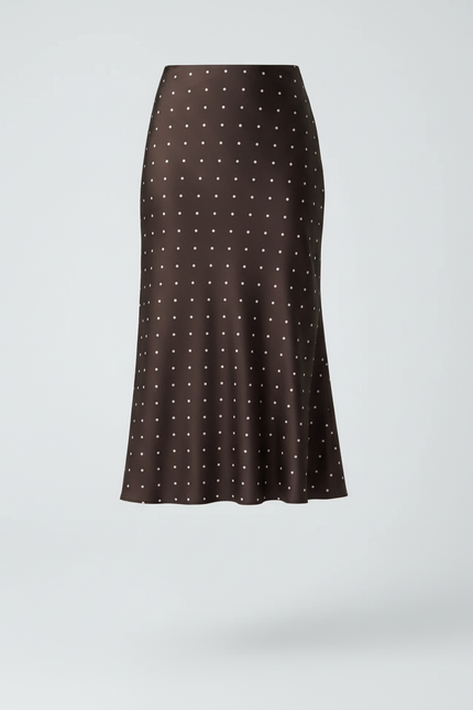 Jupe Crayon Satin Pois Élégante