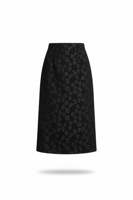 Jupe Crayon Noire Brodée Chic