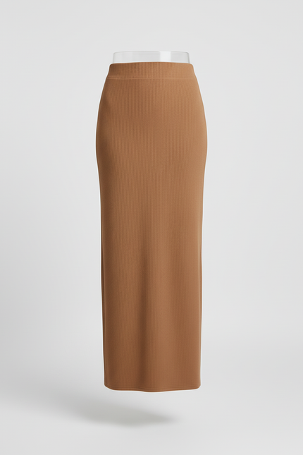 Jupe Crayon Côtelée Camel Chic