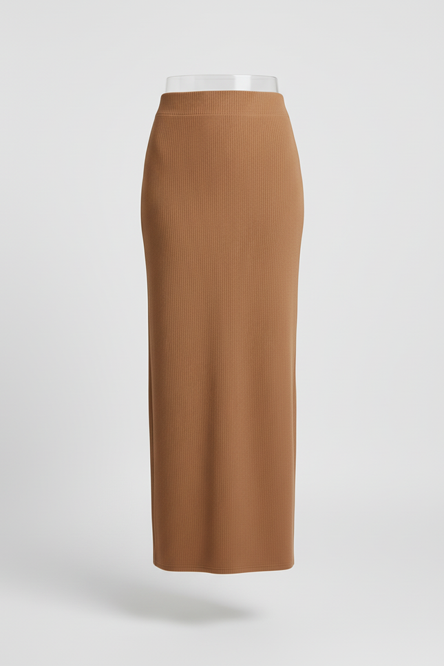 Jupe Crayon Côtelée Camel Chic