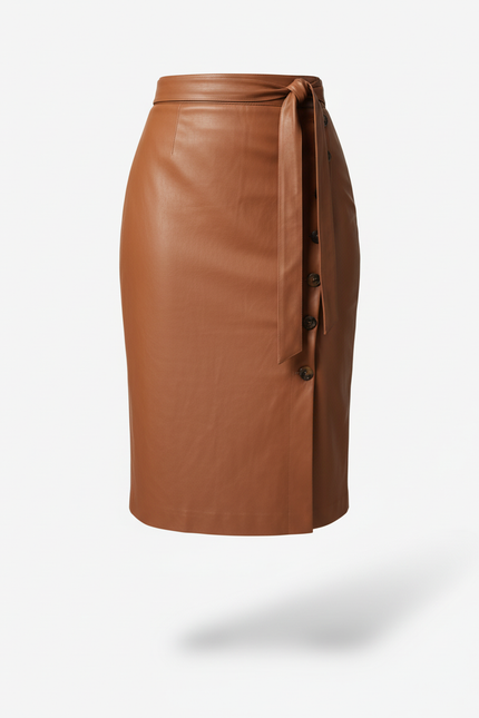 Jupe Crayon Simili Cuir Camel