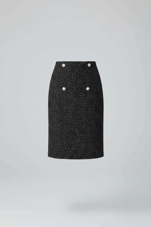 Jupe Crayon Tweed Boutons Chic