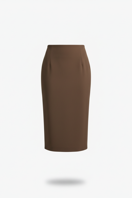 Jupe Crayon Taille Haute Marron Élégante