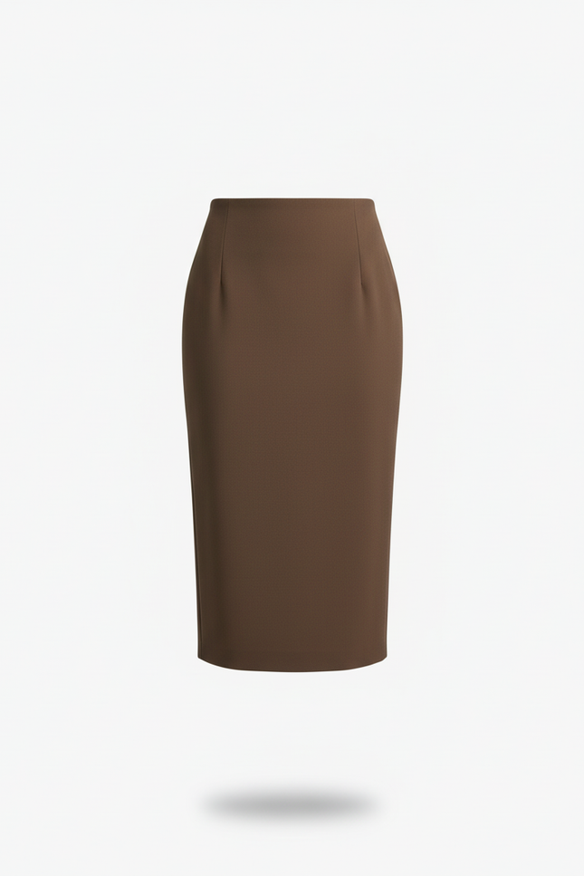 Jupe Crayon Taille Haute Marron Élégante