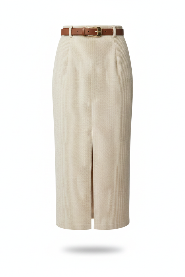 Jupe Crayon Côtelée Fente Chic