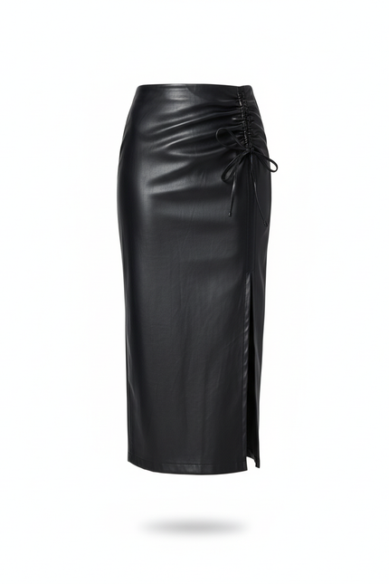 Jupe Crayon Cuir Pu Fendue Élégante