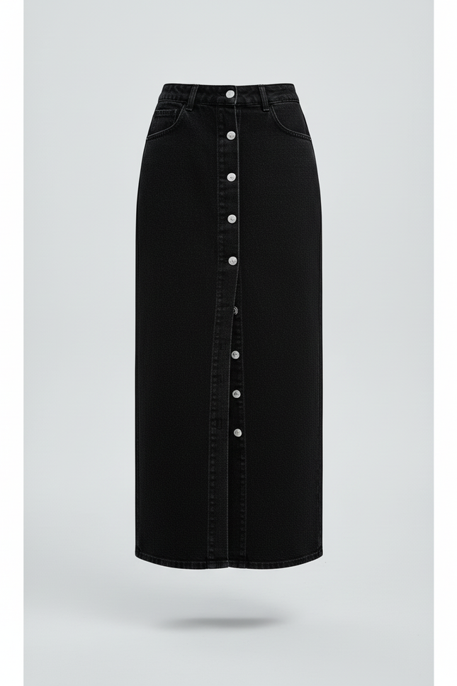 Jupe Crayon Noire Boutonnée Chic