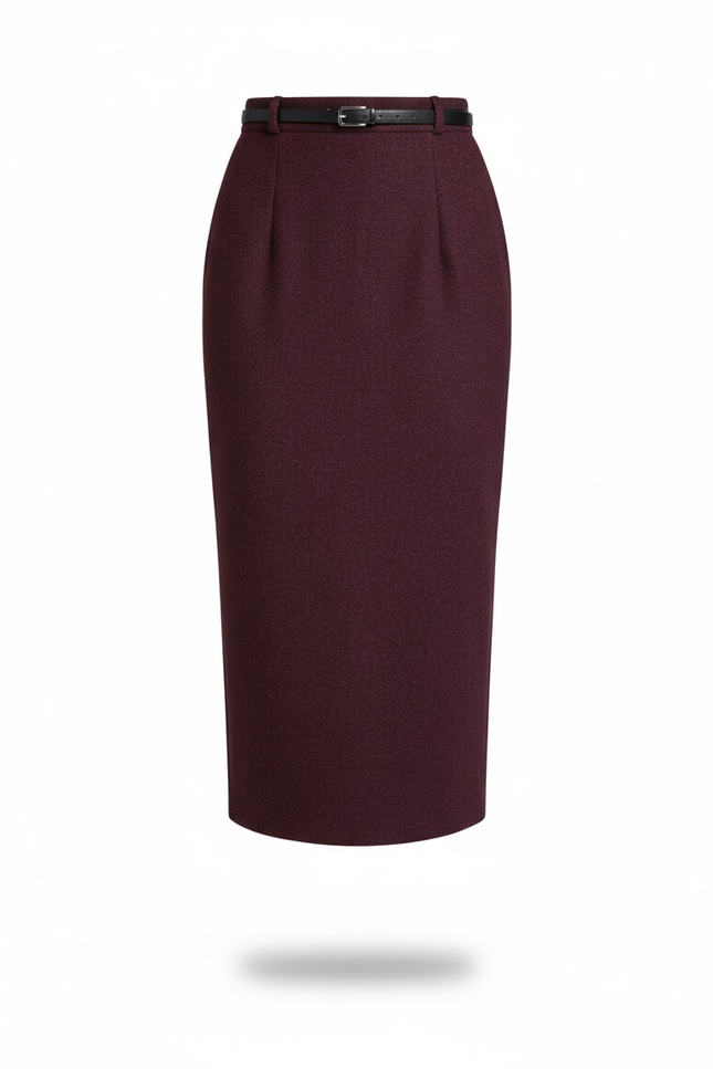 Jupe Crayon Bordeaux Texturée Élégante