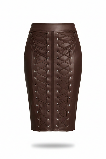 Jupe Crayon Cuir Laçage Chic