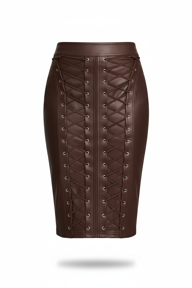 Jupe Crayon Cuir Laçage Chic